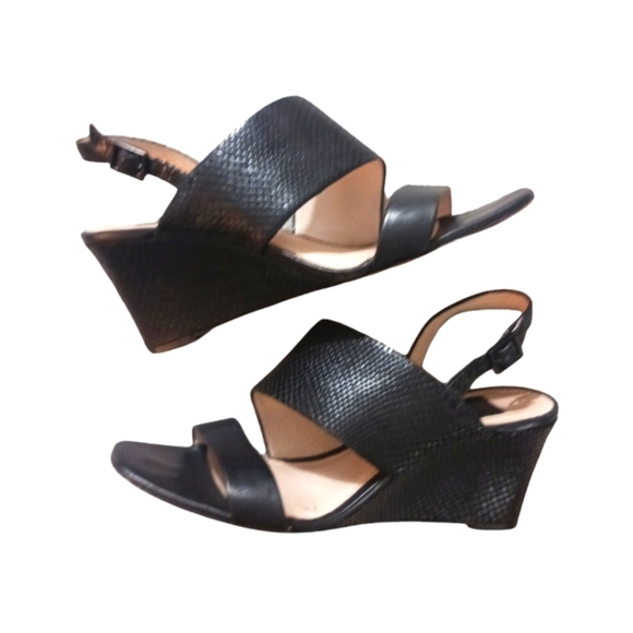 LOUISE Et CIE Quarza Black Wedge Sandal Snakeskin Embossed Heeled Sandal - Picture 1 of 10
